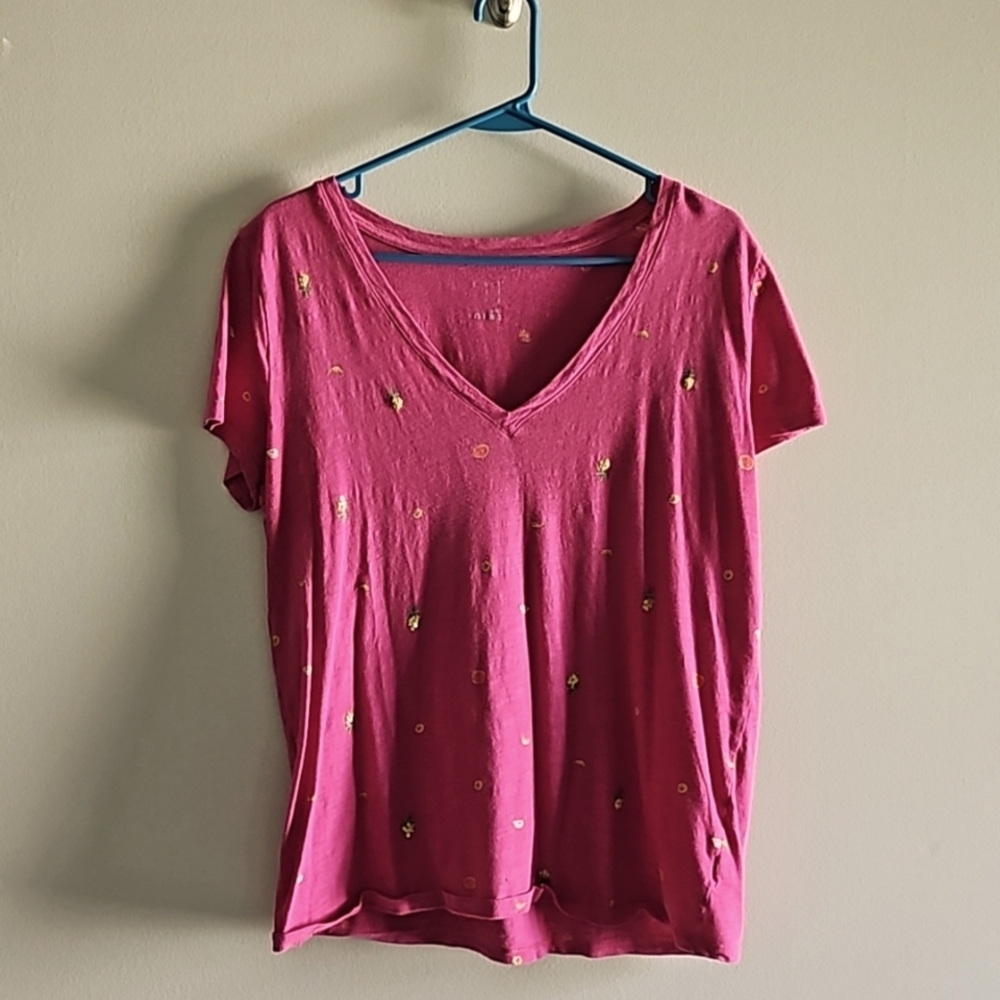 A New Day Pink V Neck Fruit Shirt Size L